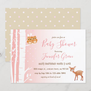 Birch Tree Owl Deer Baby Shower Invitations