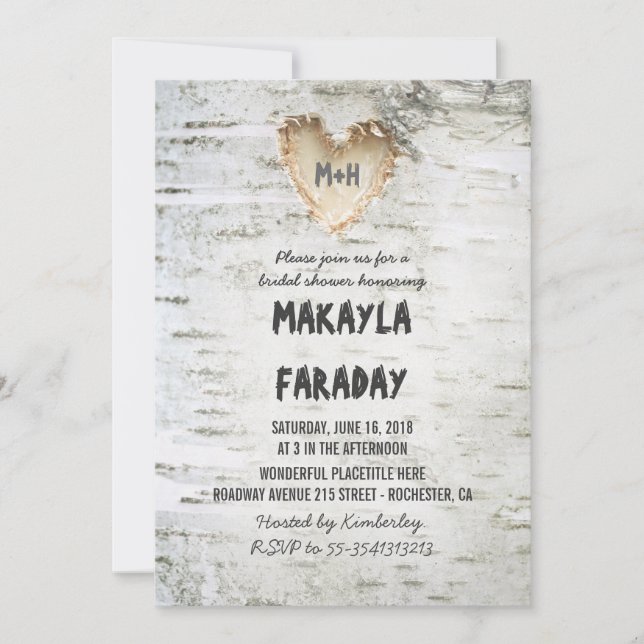 birch tree rustic bridal shower invitation (Front)