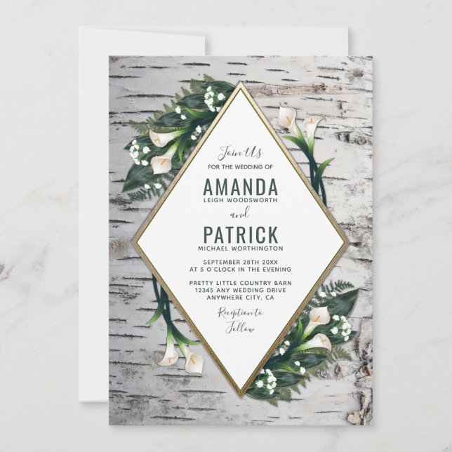 Birch Tree Rustic Calla Lily Wedding Invitations (Front)