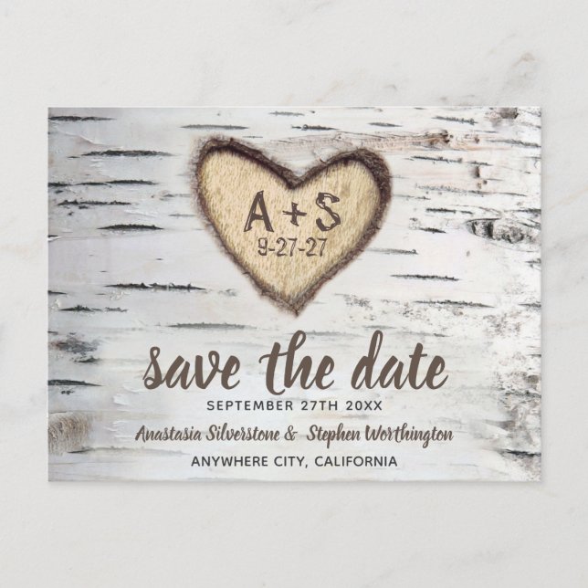 Birch Tree Rustic Country Wedding Save the Date Announcement Postcard (Front)