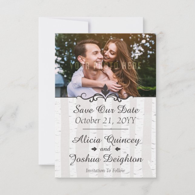 Birch Tree Rustic Nature Wedding Save The Date (Front)