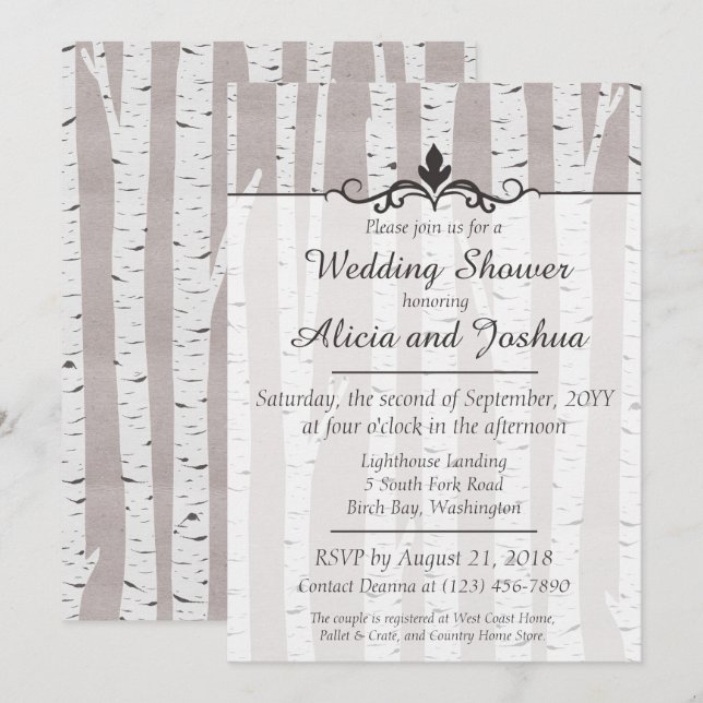 Birch Tree Rustic Nature Wedding Shower Invitation (Front/Back)