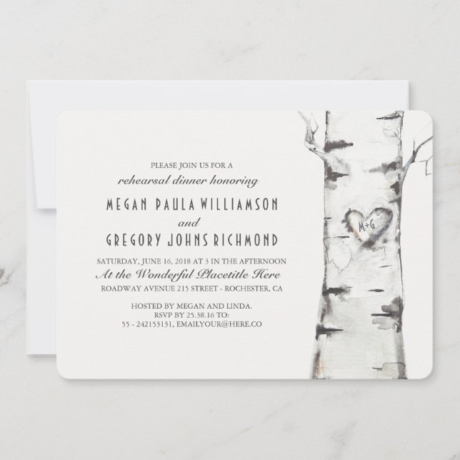 Birch Tree Rustic Rehearsal Dinner Invitation (Front)