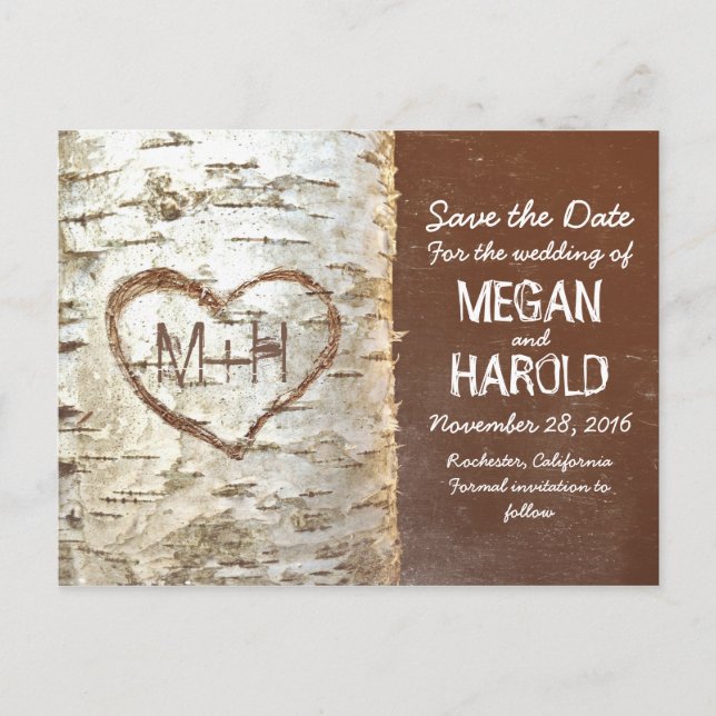 birch tree rustic save the date postcards (Front)