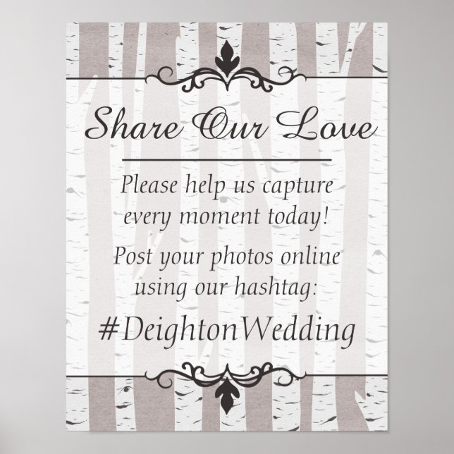 Birch Tree Rustic Wedding Hashtag Photos Sign (Front)