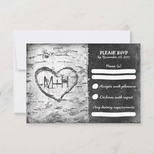 Birch tree rustic wedding RSVP cards (Front)