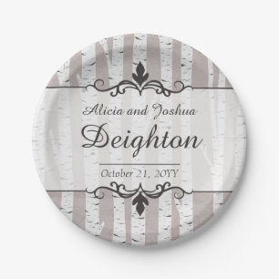 Birch Tree Rustic Wood Nature Wedding Personalized Paper Plate