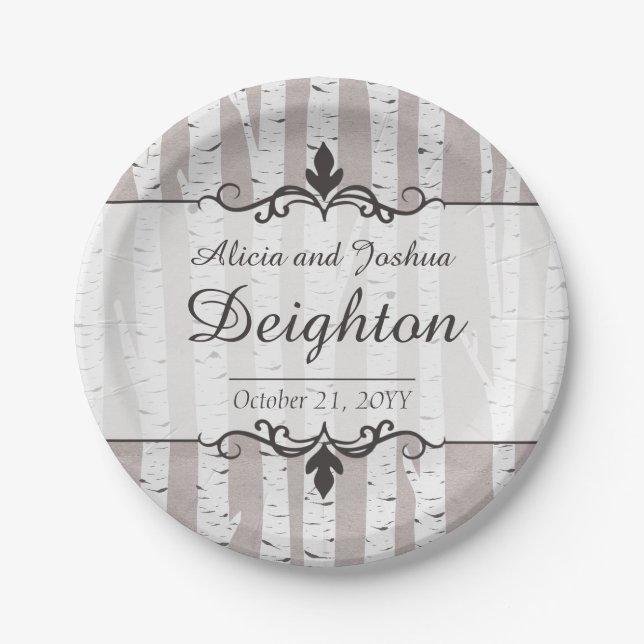 Birch Tree Rustic Wood Nature Wedding Personalized Paper Plate (Front)