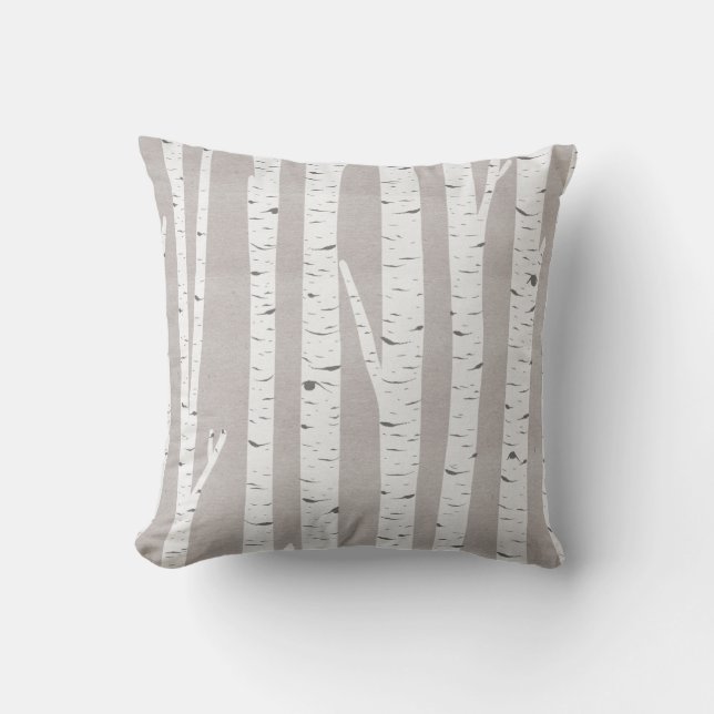 Birch Tree Rustic Woodland Throw Pillow (Front)