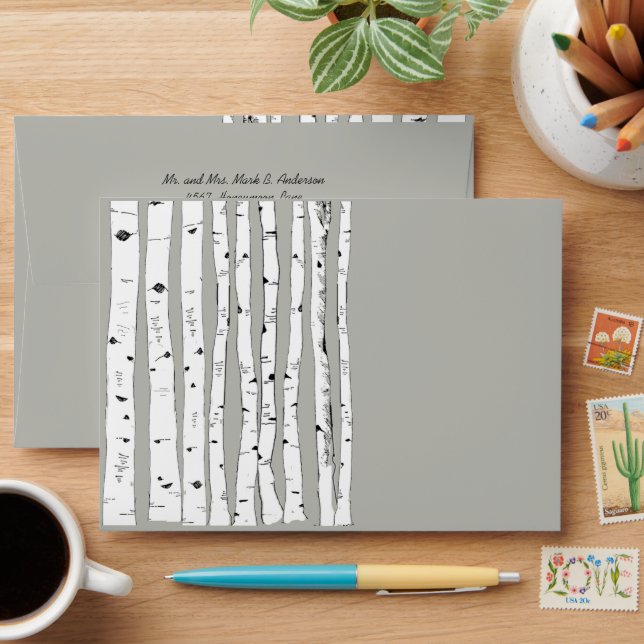 Birch Tree Silver Cloud Wedding Envelopes (Desk)