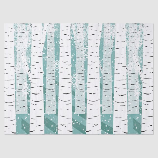 Birch tree snowflake winter woodland striped teal tissue paper (Front)