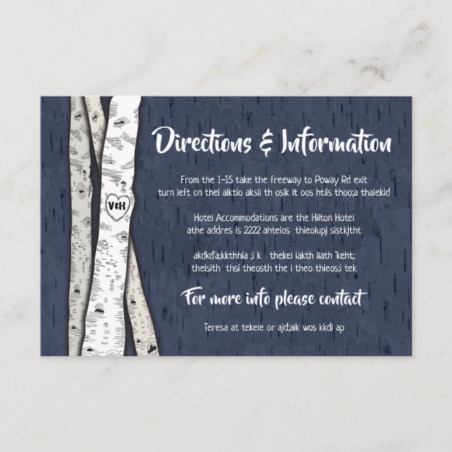 Birch Tree Twinkle lights Wedding info cards (Front)