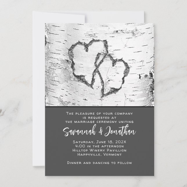 Birch Tree Wedding Two Hearts  Invitation (Front)