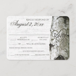 Birch Tree with Carved Heart RSVP Card