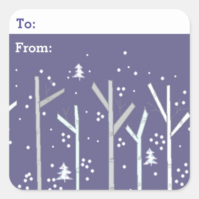 Birch Trees and Snow Gifttag Square Sticker (Front)