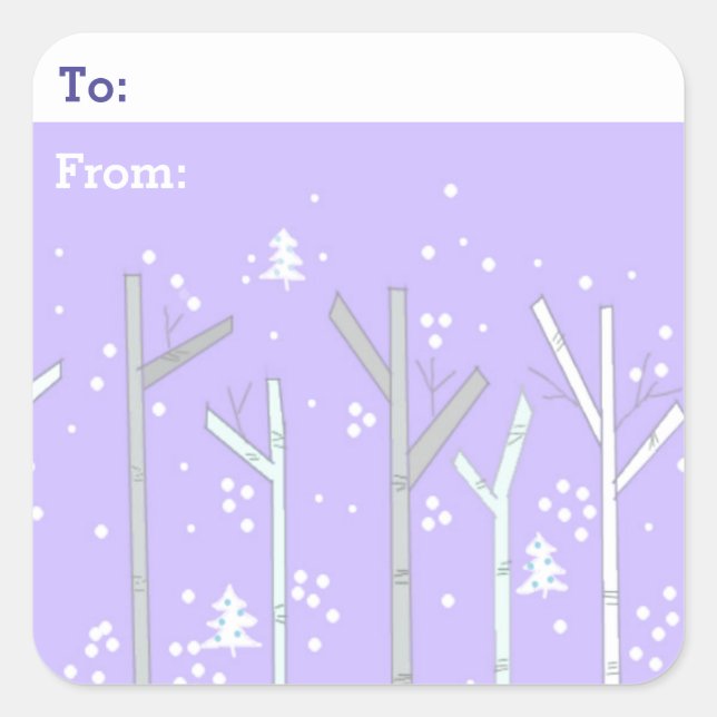 Birch Trees and Snow Gifttag Square Sticker (Front)