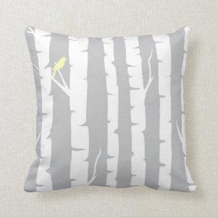 Birch Trees and Yellow Birds Throw Pillow