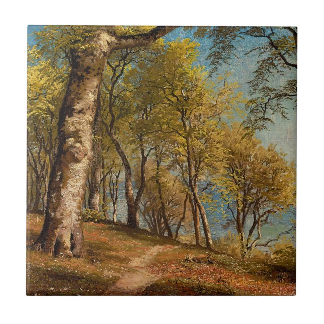 Birch trees at a coast | Vintage Landscape Tile (Front)
