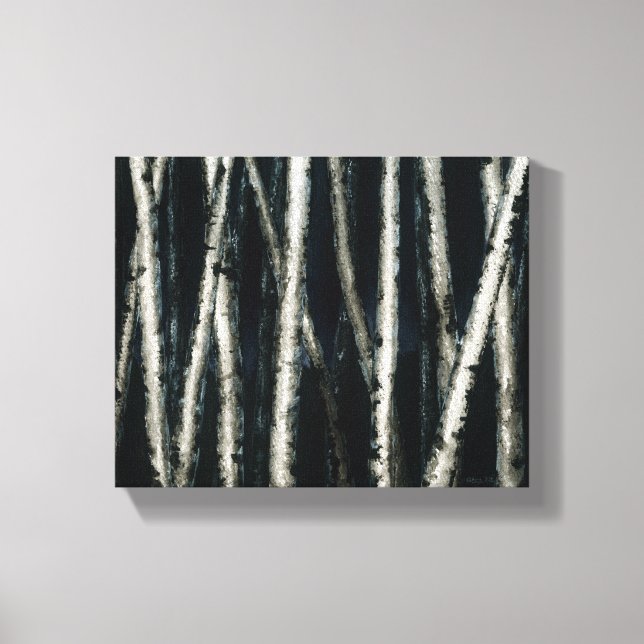 Birch Trees at Night Stretched Canvas Print (Front)