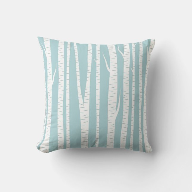 Birch Trees Blue Throw Pillow (Front)