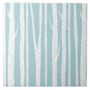 Birch Trees Blue Tile