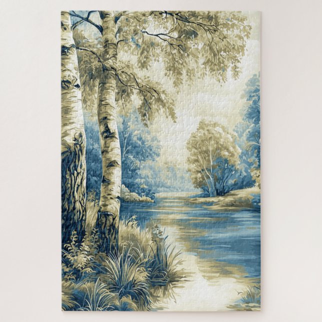 Birch Trees by the Riverside, Stylized Landscape Jigsaw Puzzle (Vertical)