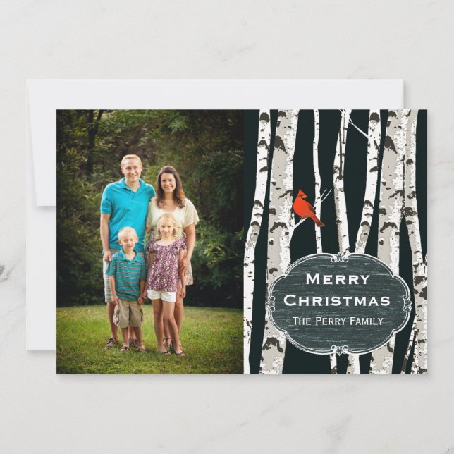 Birch Trees Custom Photo Christmas Greeting Holiday Card (Front)
