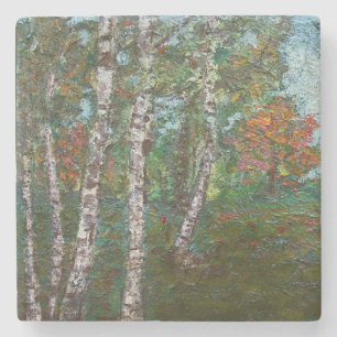 Birch Trees in a Romanian Forest (by Kimon Loghi) Stone Coaster
