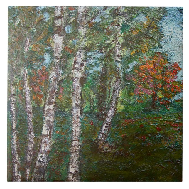 Birch Trees in a Romanian Forest (by Kimon Loghi) Tile (Front)