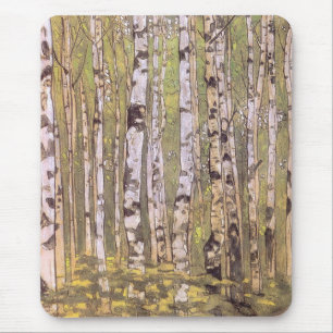 Birch Trees in a Woodland Forest (Roerich) Mouse Pad