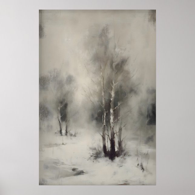 Birch Trees In Snow, Gothic Forest Landscape Wall  Poster (Front)