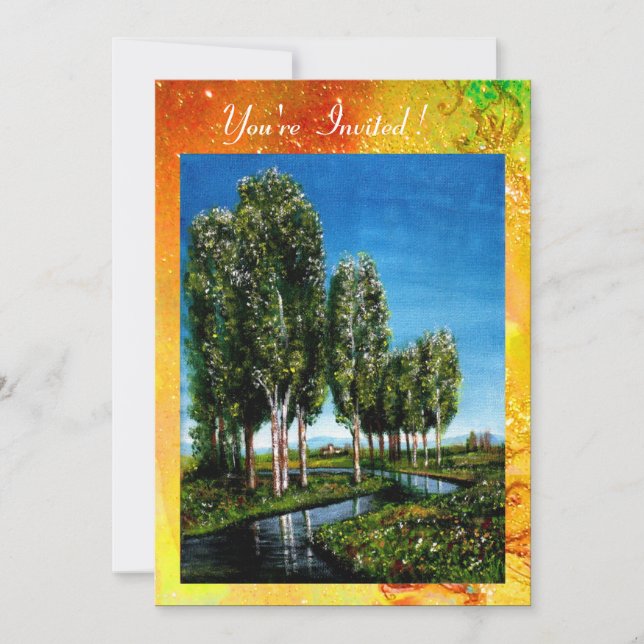 BIRCH TREES IN TUSCANY,green brown yellow sparkles Invitation (Front)