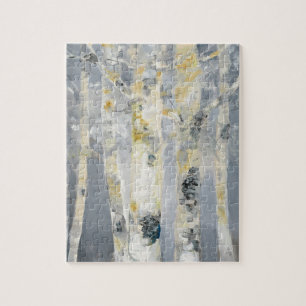 Birch Trees On Grey Background 6 Jigsaw Puzzle
