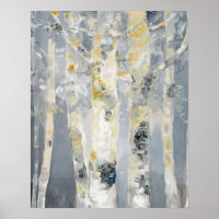 Birch Trees On Grey Background