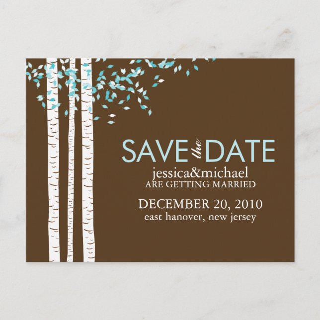 Birch Trees Save the Date Wedding Announcement Postcard (Front)