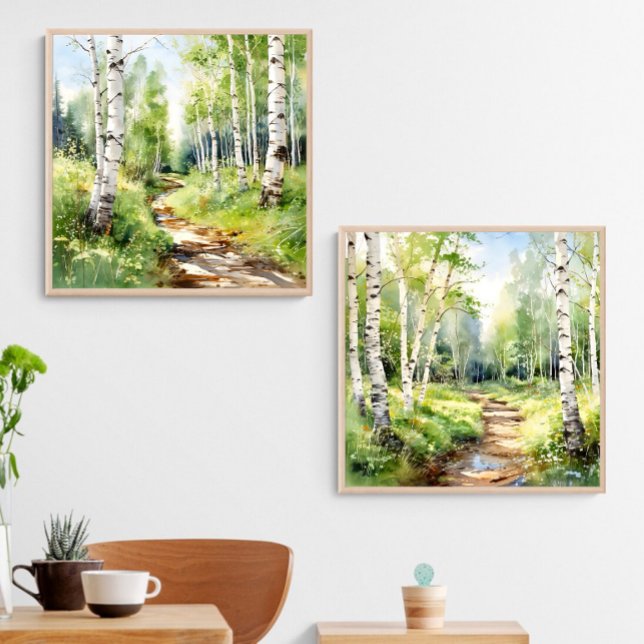 Birch Trees Set De 2 Aquarelles Imprimantes Wall A (Birch Trees Set Of 2 Watercolor Prints Trees Wall Art Birch Poster Nature Wall Art)