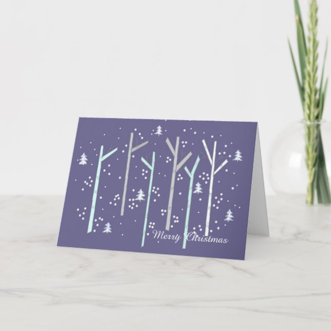 Birch Trees Snow Scene Holiday Card (Front)