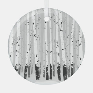 Birch Trees Vintage Horizontal Background Glass Ornament