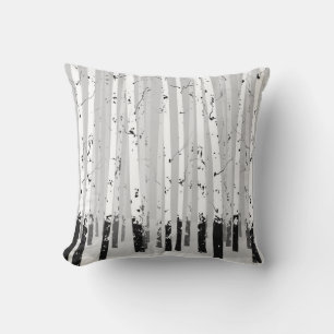 Birch Trees Vintage Horizontal Background Throw Pillow