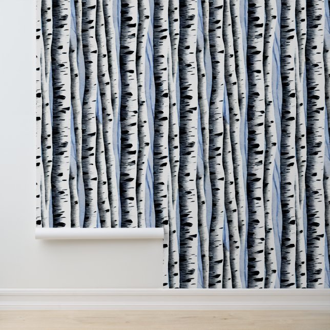 Birch trees watercolor pattern forest woodland  wallpaper (Application)