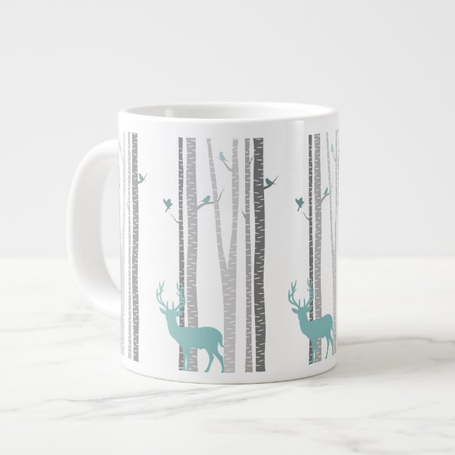 Birch Trees with Deer Large Coffee Mug (Front Left)