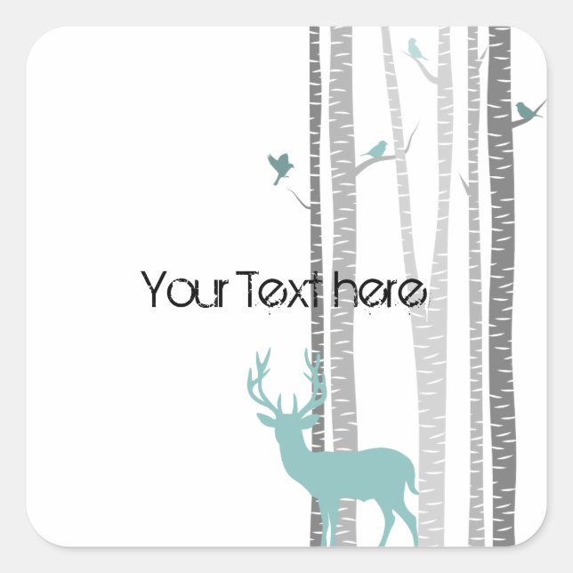 Birch Trees with Deer Square Sticker (Front)