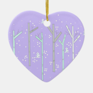 Birch Trees with Falling Snow Ceramic Ornament