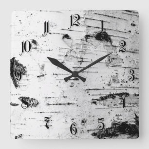 Birch trunk square wall clock