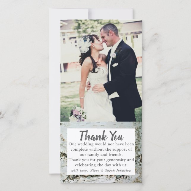 Birch Wood Bark Mariage Photo Merci Cartes (Devant)