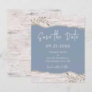 Birch Wood Dust Blue Wedding Save the Date