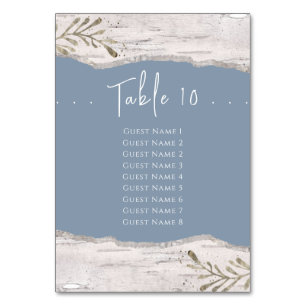 Birch Wood Dust Blue Wedding Table Number List