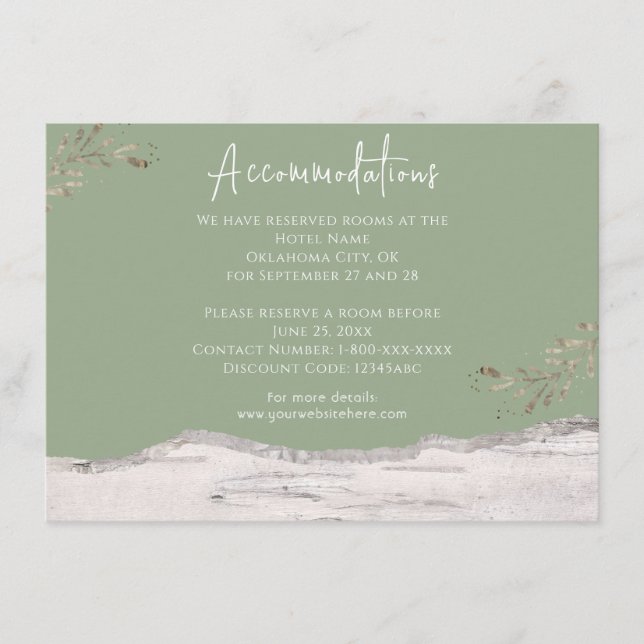 Birch Wood Sage Green Wedding Accommodations Enclo Enclosure Card (Front)