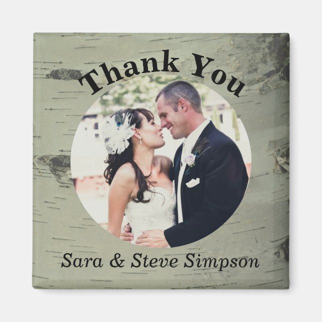 Birch Wood Wedding Thank You Photo Magnet (Front)