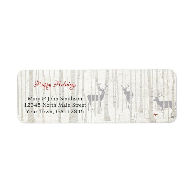 Birch Woods Deer Holiday Adresse de retour Label (Devant)